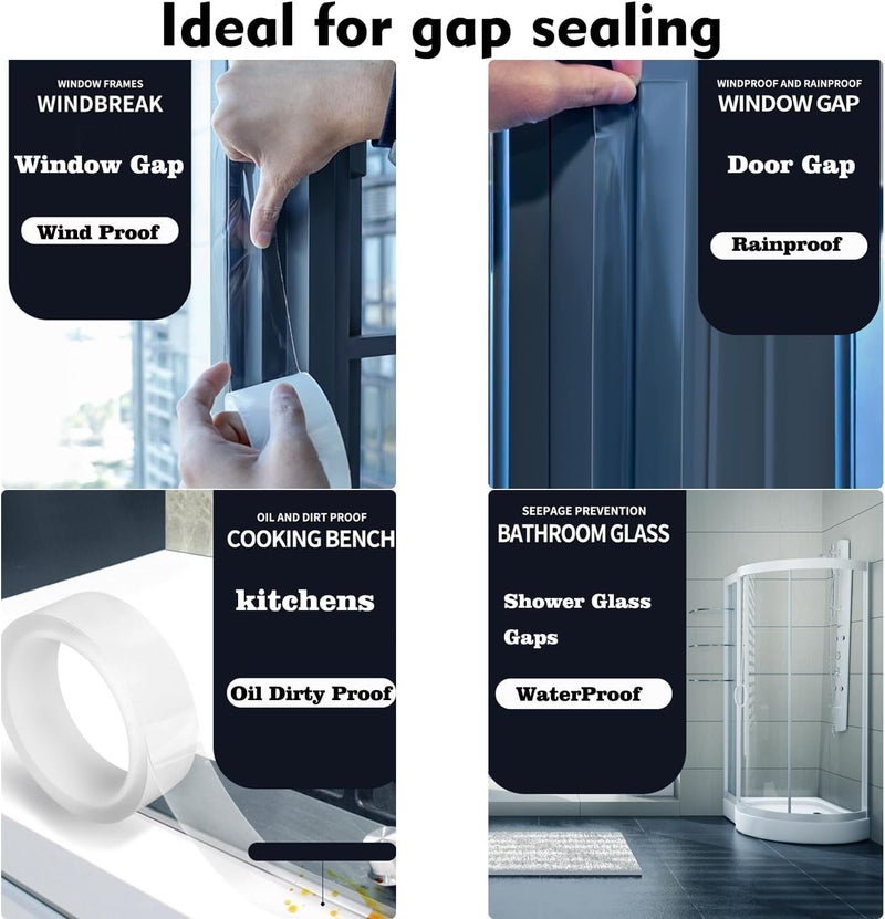 Sun Bird Transparent Window Weather Sealing Tape 5 Inch x 10 FT Weather Stripping Residue-Free Clear Window Insulation Tape for Doors Windows and Shower Glass Gaps - Image 2