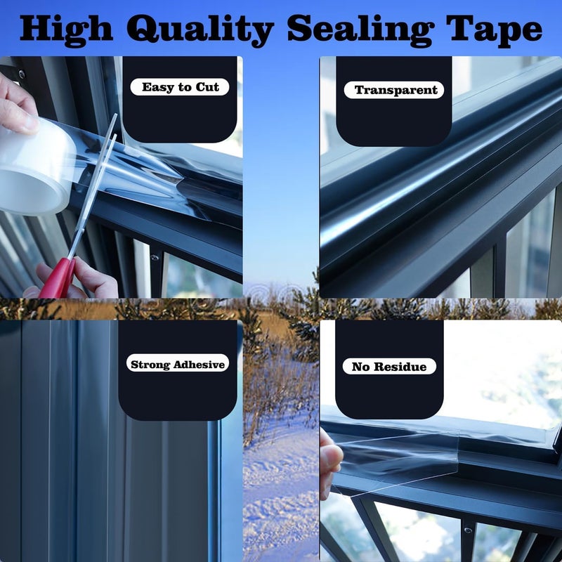 Sun Bird Transparent Window Weather Sealing Tape 5 Inch x 10 FT Weather Stripping Residue-Free Clear Window Insulation Tape for Doors Windows and Shower Glass Gaps - Image 3