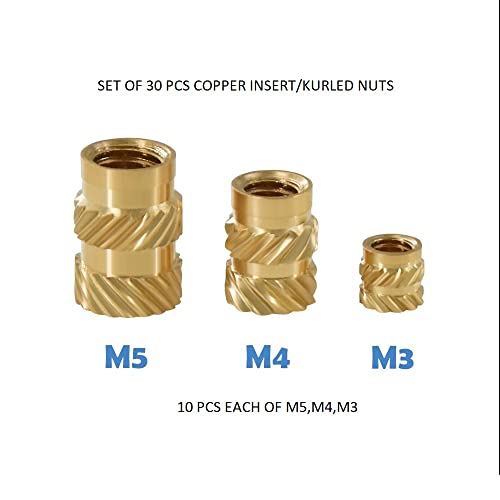 3DINNOVATIONS Brass Nuts Inserts Embedment Nut M3 M4 M5 Thread Brass Knurled Nuts Threaded Heat Set for 3D Printed Parts Moulded Parts 3D Printer and More Projects (10pcs Each-Set of 30pcs) - Image 3