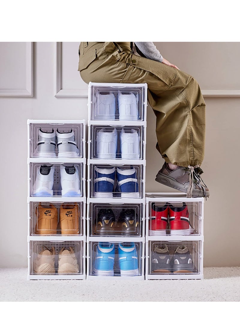 Arabest - Shoe Storage Box, No Assembly Stackable Shoe Organizer Storage Bins with Clear Door, Free Standing Shoe Shelf Cabinet with Lids, Plastic Shoe Rack for Closet Entryway, Set of 6-Tier - Image 1