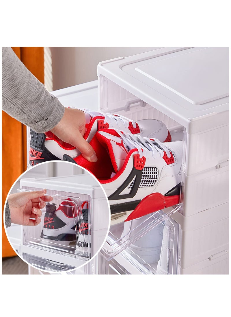 Arabest - Shoe Storage Box, No Assembly Stackable Shoe Organizer Storage Bins with Clear Door, Free Standing Shoe Shelf Cabinet with Lids, Plastic Shoe Rack for Closet Entryway, Set of 6-Tier - Image 1