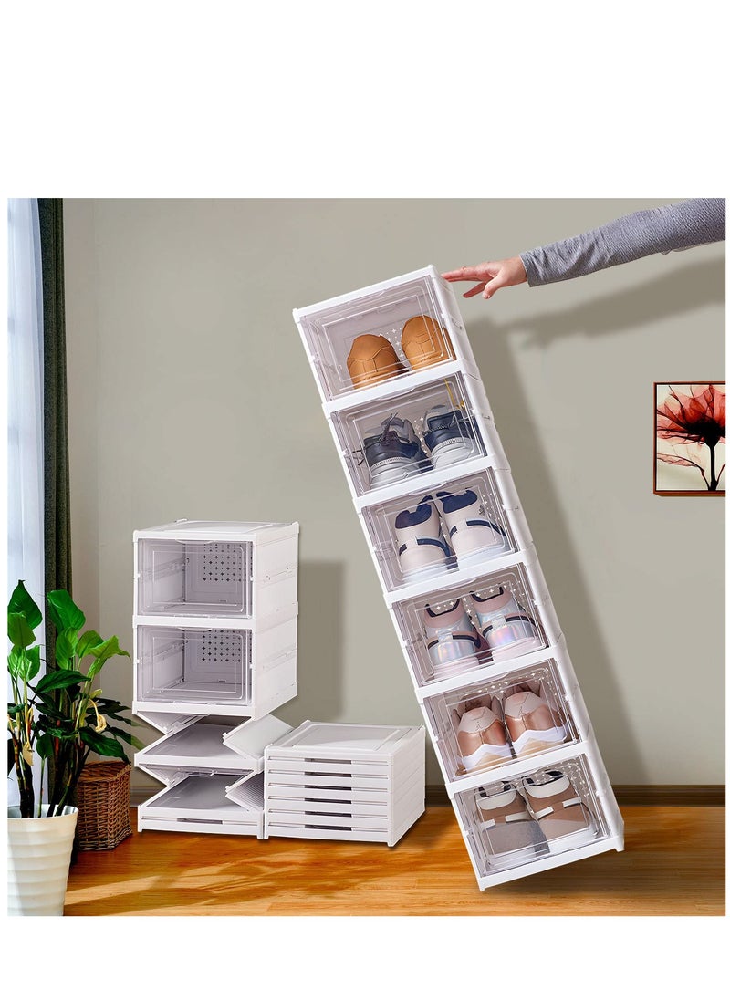 Arabest - Shoe Storage Box, No Assembly Stackable Shoe Organizer Storage Bins with Clear Door, Free Standing Shoe Shelf Cabinet with Lids, Plastic Shoe Rack for Closet Entryway, Set of 6-Tier - Image 1