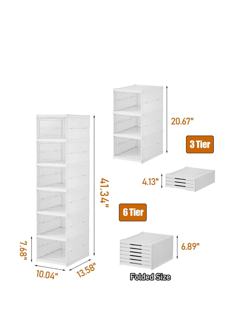 Arabest - Shoe Storage Box, No Assembly Stackable Shoe Organizer Storage Bins with Clear Door, Free Standing Shoe Shelf Cabinet with Lids, Plastic Shoe Rack for Closet Entryway, Set of 6-Tier - Image 1