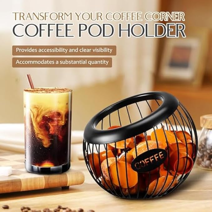 rayihni Coffee Pod Storage Basket Metal Coffee Pod Holder Organizer For Counter Capsule Holder Organiser RoundBlack - Image 5
