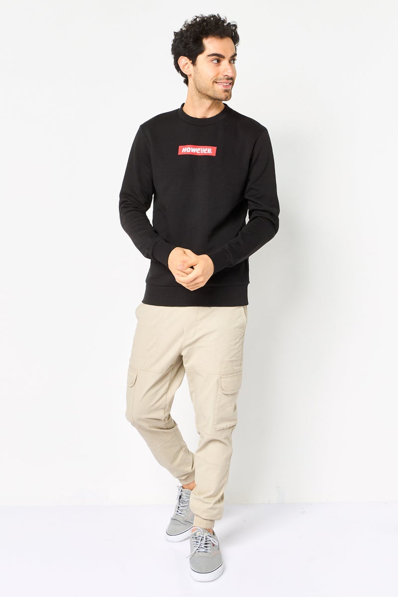 Celio سويت شيرت رجالي بأكمام طويلة وطباعة جرافيك على شكل طاقم، أسود - Image 2