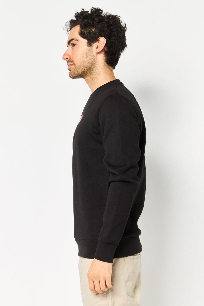 Celio سويت شيرت رجالي بأكمام طويلة وطباعة جرافيك على شكل طاقم، أسود - Image 3