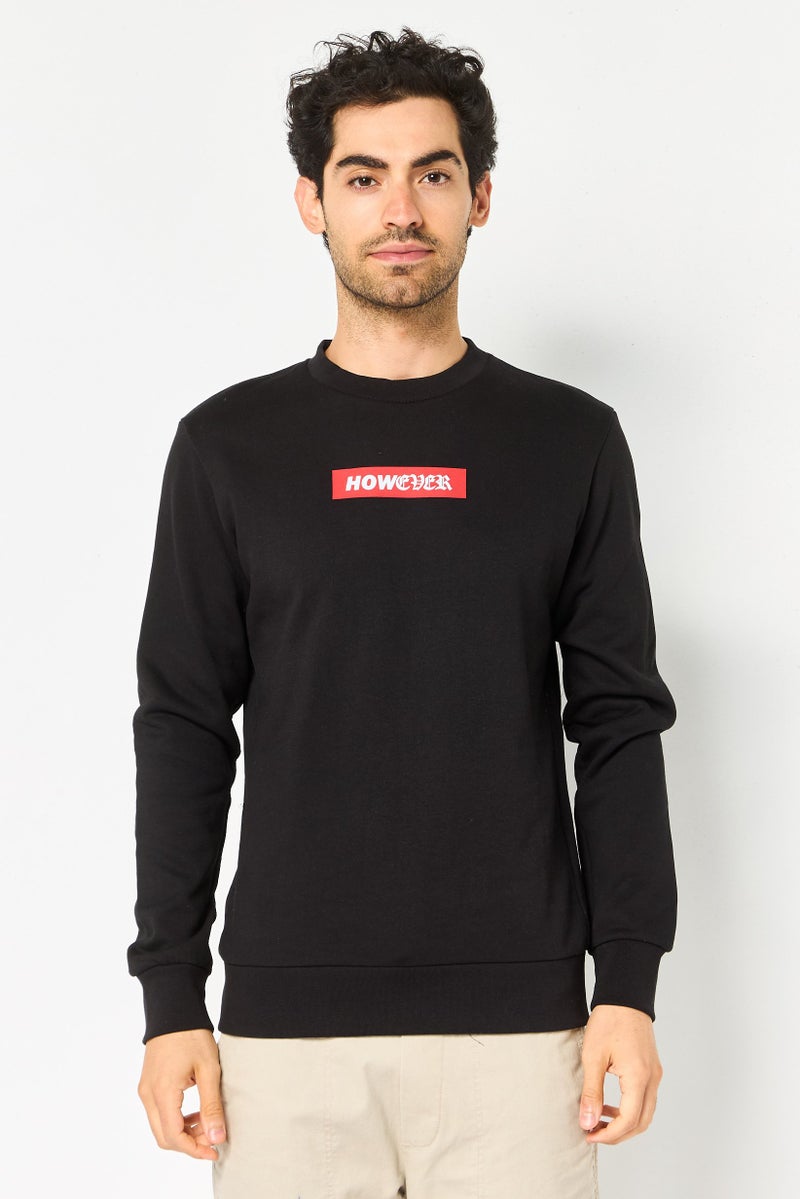 Celio سويت شيرت رجالي بأكمام طويلة وطباعة جرافيك على شكل طاقم، أسود - Image 1