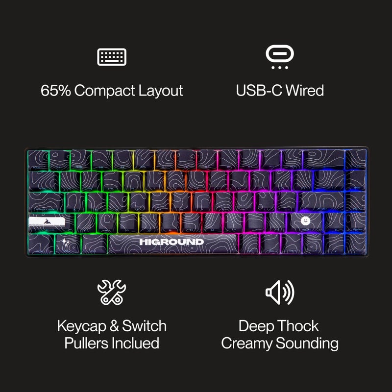 Higround Basecamp 65% Mechanical USB Wired Gaming Keyboards, Programable RGB, Transparent/Translucent, Hot-Swappable, Deep Thock Creamy Sounding PC Keyboard (BLACKICE - White Flame Switch) - Image 4