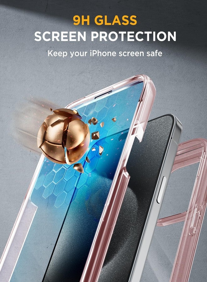 Miracase for iPhone 15 Pro Case Full-Body Clear Bumper Phone case with Built-in Glass Screen Protector& Camera Protector, Military Drop Proof 15 Pro Clear Case Cover 6.1 inch,Clear Pink - Image 3