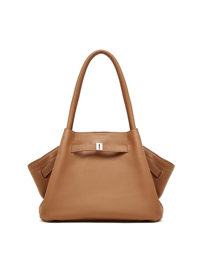 MoreFarther Grain Leather Tote Bags for Women, Spacious Work Tote with Magnetic Closure and Zippered Pocket, Minimalist Office Bags, Brown - Image 1
