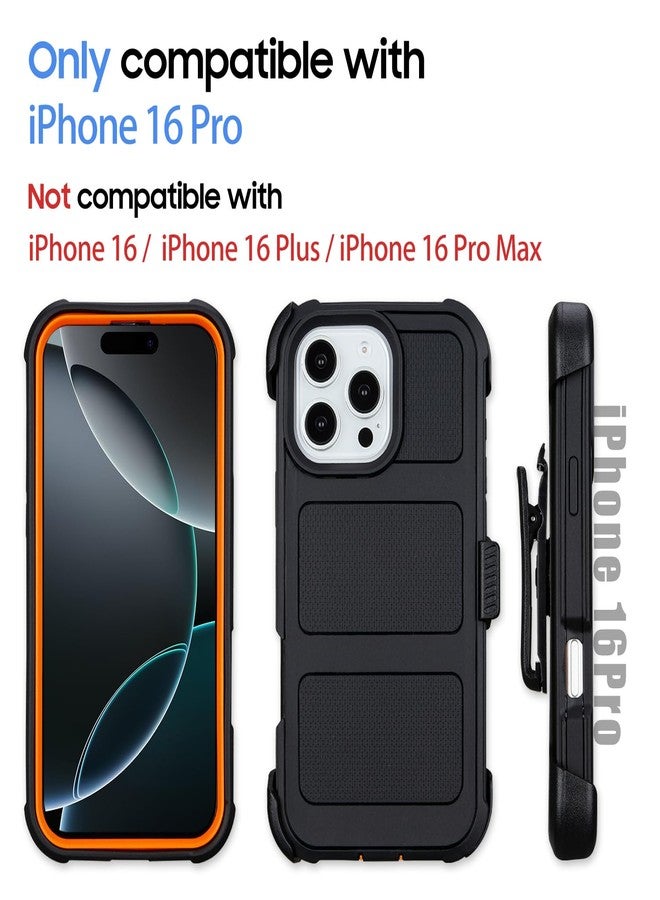 Saiboro for Defender Phone Case iPhone 16 Pro Case with Clip Holster,Heavy Duty Rugged Full-Body Protective,3 Layers of Sturdy,Military-Grade Shockproof Cover for iPhone Pro 16 Case Defender(Black & Orange) - Image 2