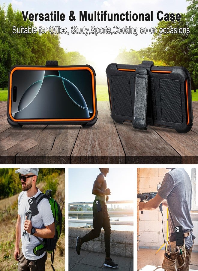 Saiboro for Defender Phone Case iPhone 16 Pro Case with Clip Holster,Heavy Duty Rugged Full-Body Protective,3 Layers of Sturdy,Military-Grade Shockproof Cover for iPhone Pro 16 Case Defender(Black & Orange) - Image 5