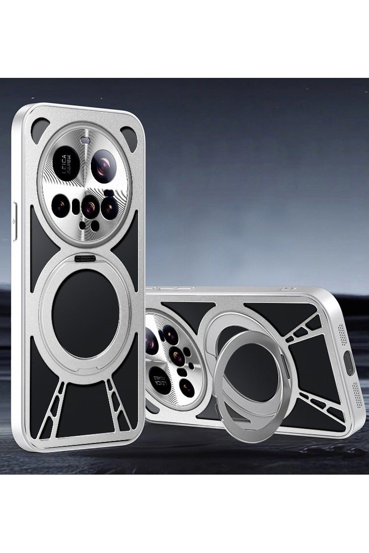 general Hollow Heat Dissipation Magnetic Phone Case for OPPO Find X8 Ultra - with Rotating Stand, Skin - like Texture - Image 1