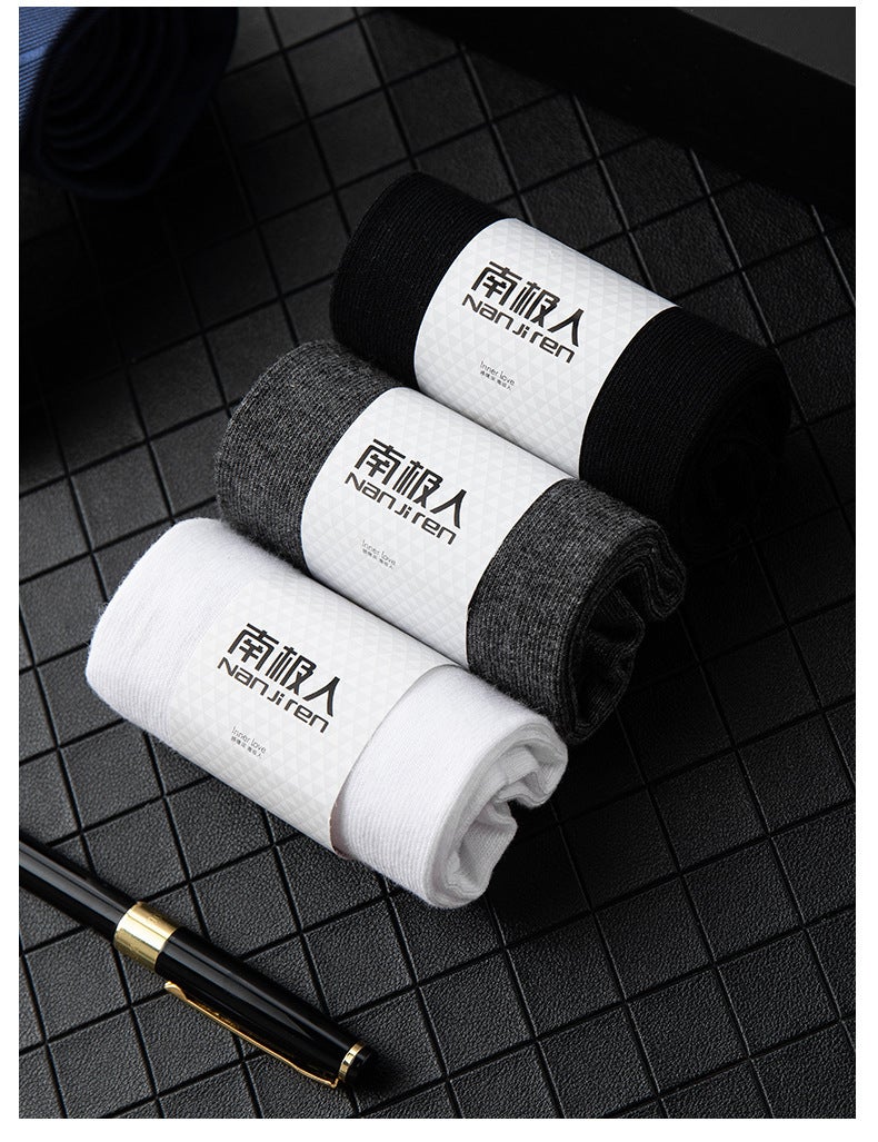 Nanjiren men's cotton socks spring and summer mid-tube socks socks solid color deodorant sweat-absorbent breathable boat socks thin men's summer [middle cylinder] 3 pairs of mixed black and white ash  - Image 1