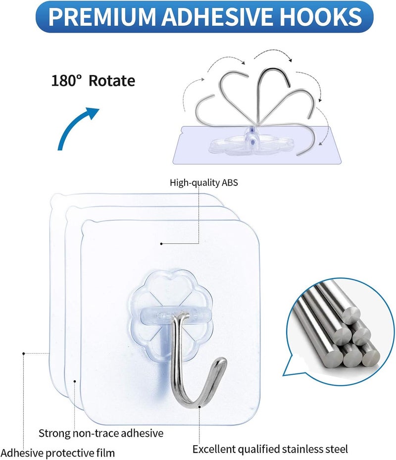 Premium Adhesive Hooks - Heavy Duty 13lb(Max) Wall Hooks, Transparent Reu... - Image 4