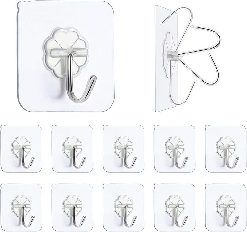 Premium Adhesive Hooks - Heavy Duty 13lb(Max) Wall Hooks, Transparent Reu... - Image 1