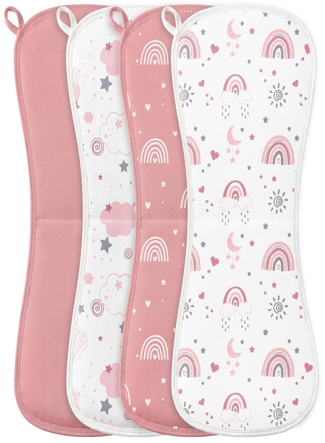 FIEMOL Burp Cloths Baby Girl, Large 21'' X 10'' Cotton Burping Cloths for Babies, Ultra Soft and Absorbent Burp Rags, 4 Pack Set Washcloths Newborn Spit Up Rags Pink Rainbow - Image 1