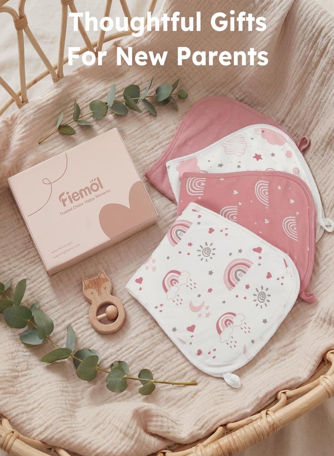 FIEMOL Burp Cloths Baby Girl, Large 21'' X 10'' Cotton Burping Cloths for Babies, Ultra Soft and Absorbent Burp Rags, 4 Pack Set Washcloths Newborn Spit Up Rags Pink Rainbow - Image 4