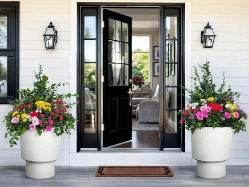 Ultym 16.75"H Urn-Style Tall Planters, 2-Pack Modern Large Flower Pots for Outdoor Indoor, 2-in-1 Design Plant Containers for Garden Patio Yard Balcony Porch or Home Decor, White Terrazzo, UV-Protect - Image 2
