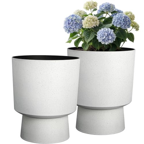 Ultym 16.75"H Urn-Style Tall Planters, 2-Pack Modern Large Flower Pots for Outdoor Indoor, 2-in-1 Design Plant Containers for Garden Patio Yard Balcony Porch or Home Decor, White Terrazzo, UV-Protect - Image 1