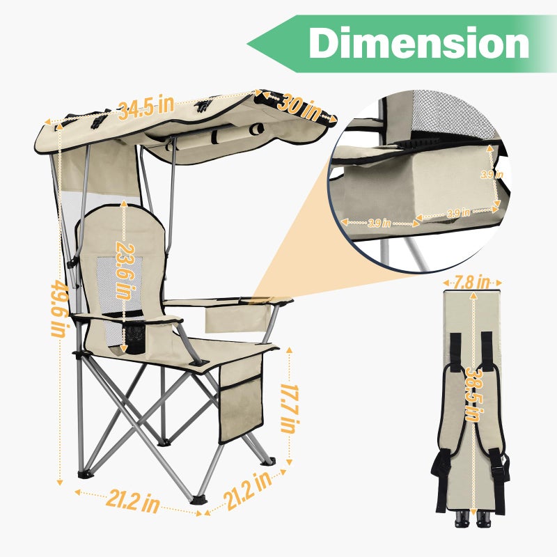 BDL Camping Chair with Canopy Shade Portable Folding Beach Chairs with Cooler, Mesh Backrest, Cup Holder, and Pocket for Camping, Fishing, Beach, and Sports,White - Image 5