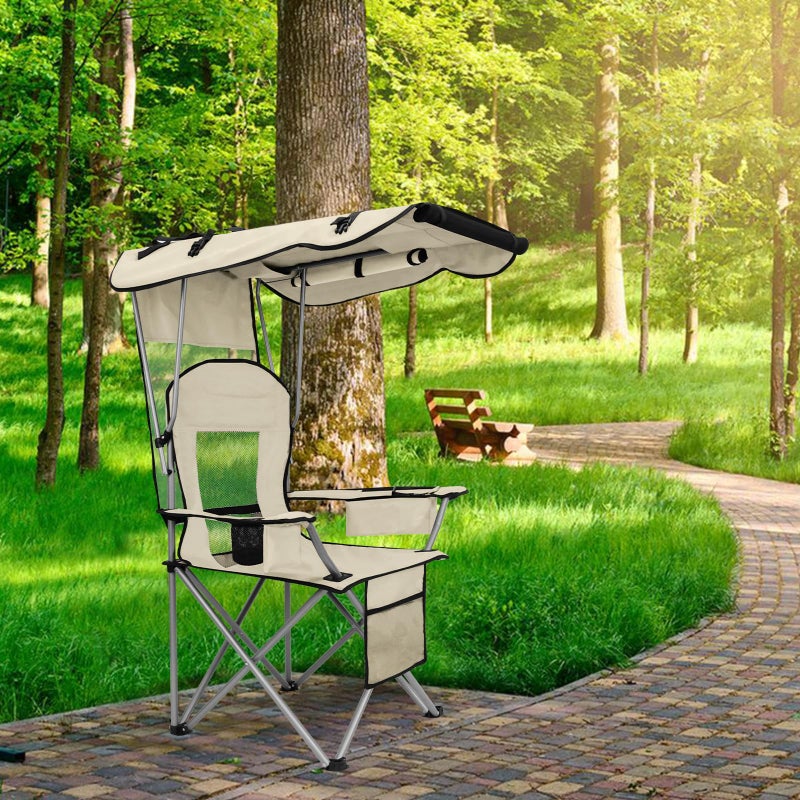 BDL Camping Chair with Canopy Shade Portable Folding Beach Chairs with Cooler, Mesh Backrest, Cup Holder, and Pocket for Camping, Fishing, Beach, and Sports,White - Image 4