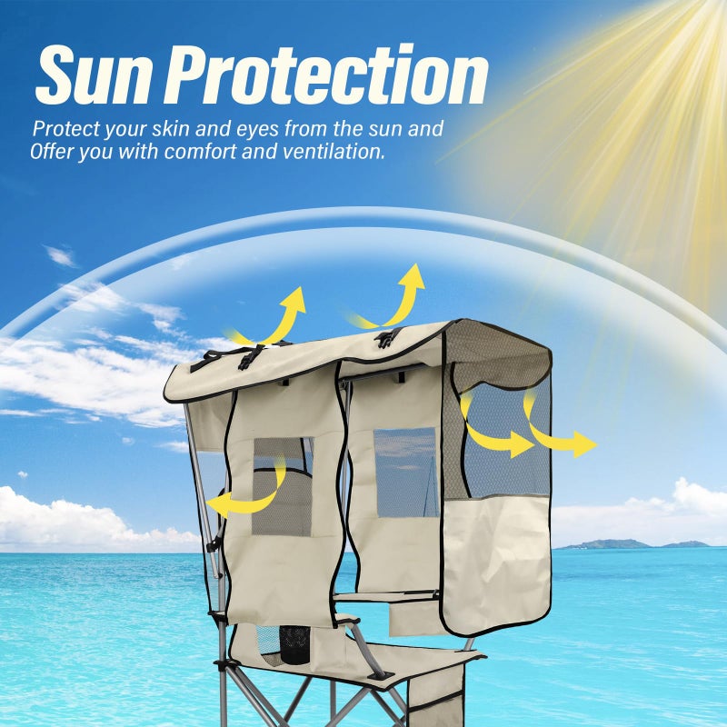 BDL Camping Chair with Canopy Shade Portable Folding Beach Chairs with Cooler, Mesh Backrest, Cup Holder, and Pocket for Camping, Fishing, Beach, and Sports,White - Image 2