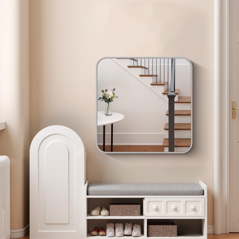 FORBATH 30x30 Inch Silver Bathroom Mirror for Over Sink, Large Square Wall Mirror with Metal Frame, Rounded Corners for Bathroom, Bedroom, Entryway Decor (Horizontal or Vertical) - Image 2