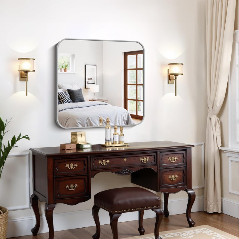 FORBATH 30x30 Inch Silver Bathroom Mirror for Over Sink, Large Square Wall Mirror with Metal Frame, Rounded Corners for Bathroom, Bedroom, Entryway Decor (Horizontal or Vertical) - Image 4