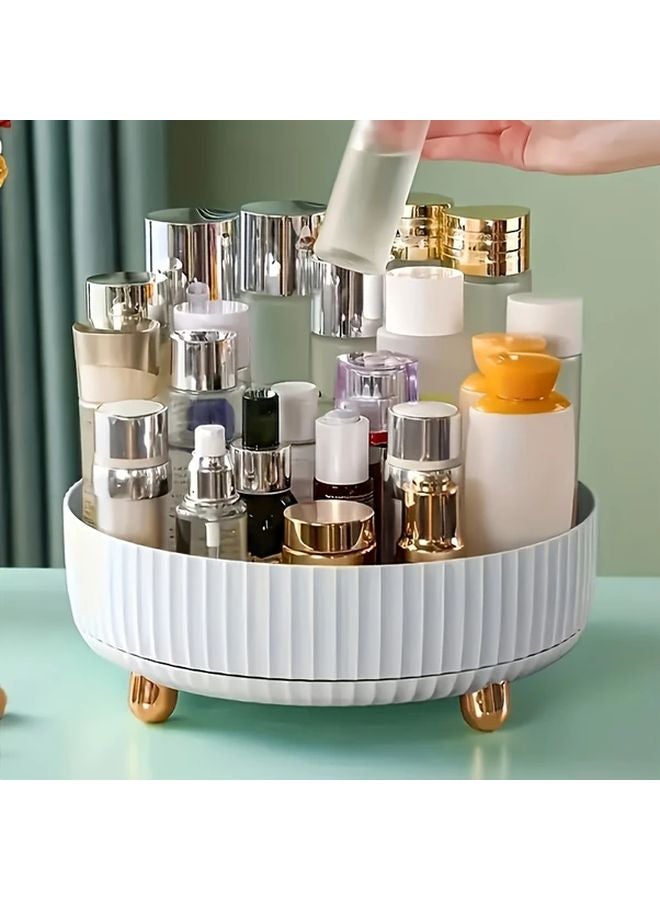 منظم مكياج وعطور دوار أبيض صينية تخزين طاولة زينة كبيرة السعة - Image 1