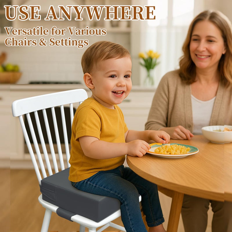AAAini Booster Seat for Kitchen Chair (PU Material),Toddler Booster Seats for Dining Table Portable for Travel Camping Eating Double Safe Straps Non-Slip Bottom (Rock Grey) - Image 2