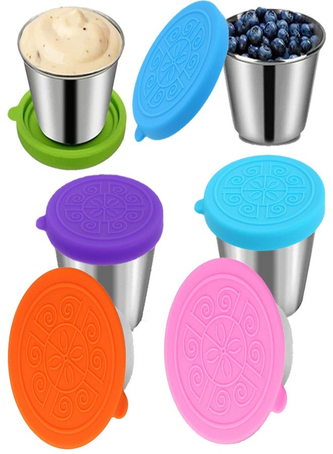 Joyeee 6-Piece Spice Cups with Silicone Lids, 70ml 2.4 oz Airtight & Leak-Proof Portable Stainless Steel Condiment Pot Ideal for Outdoor BBQ, Party Serving, Camping Sauce Carrying, Easy to Carry - Image 1