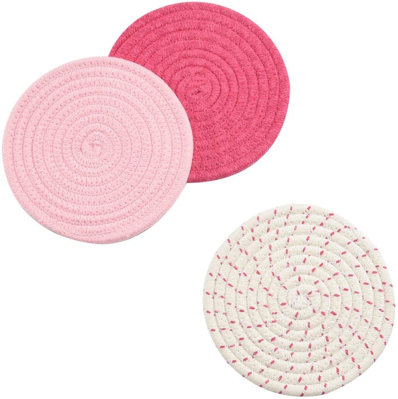 Ash & Roh® - 8 in Potholders Kitchen Pot Holders Heat-Resistant Thick Handmade Trivets Hot Coasters, Hot Pads, Hot Mats Stylish Coasters for Farmhouse Decor Cooking and Baking (Baby Pink, 3) - Image 2