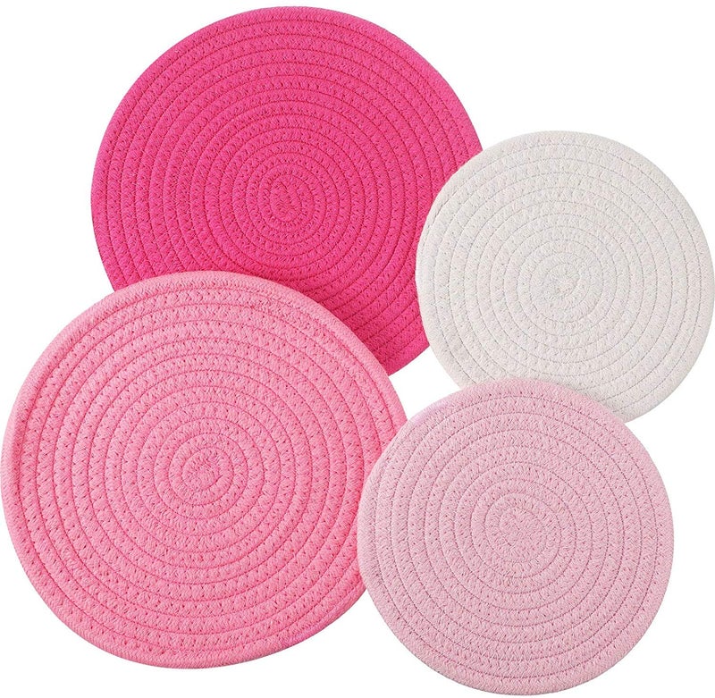 Ash & Roh® - 8 in Potholders Kitchen Pot Holders Heat-Resistant Thick Handmade Trivets Hot Coasters, Hot Pads, Hot Mats Stylish Coasters for Farmhouse Decor Cooking and Baking (Baby Pink, 3) - Image 4