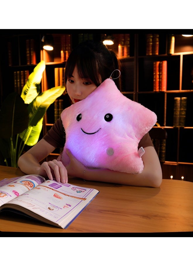 Beauenty - Creative Twinkle Glowing Stars Shape Plush Throw Pillow， Night Light Glowing Cushions Plush Stuffed Toys Gifts For Kids（Pink） - Image 1