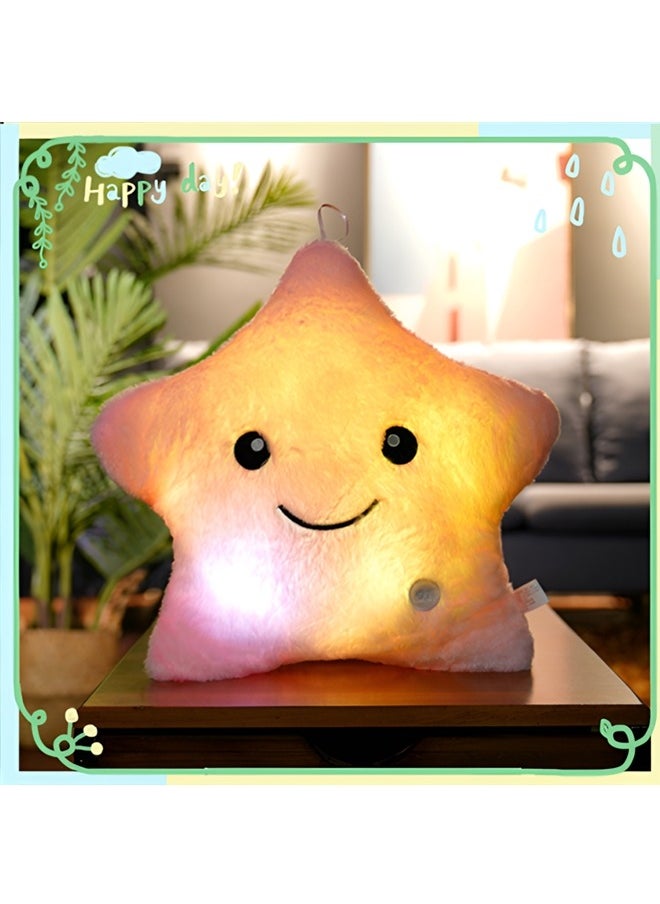 Beauenty - Creative Twinkle Glowing Stars Shape Plush Throw Pillow， Night Light Glowing Cushions Plush Stuffed Toys Gifts For Kids（Pink） - Image 1
