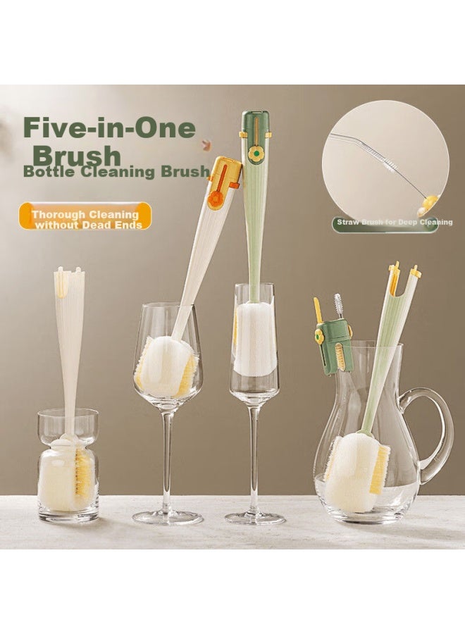 Pinyu 5-in-1 Long Handle Sponge Bottle Brush For Cleaning Cups, Thermos, Tea Cups, Cracks, And Straws - Image 3