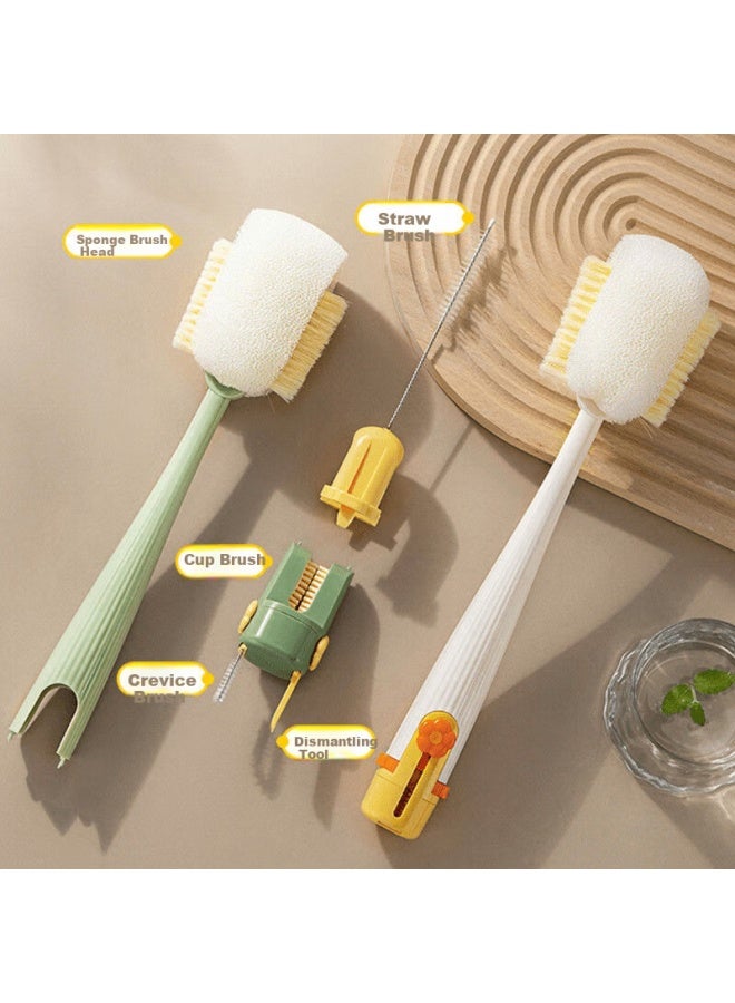 Pinyu 5-in-1 Long Handle Sponge Bottle Brush For Cleaning Cups, Thermos, Tea Cups, Cracks, And Straws - Image 1
