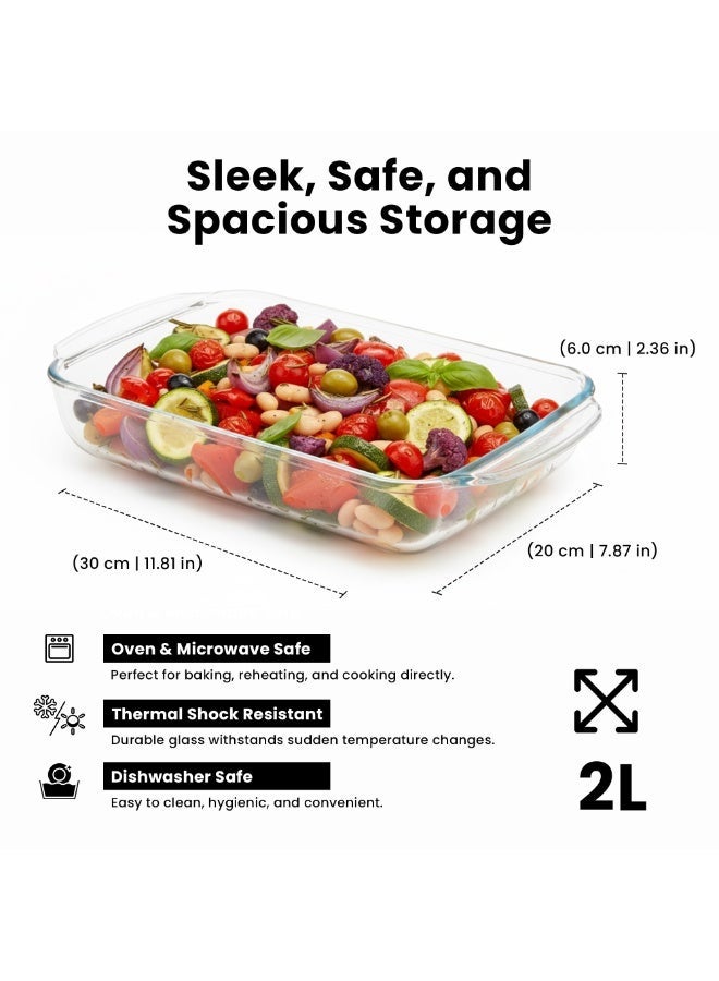 3Diamonds Glass Baking Dish 2L (Large Size) for Cooking, Baking and Roasting, Casserole Dish, Baking Tray is 100% Borosilicate Glass, BPA Free, Microwave and Dishwasher Safe Loaf Tray, Oven Tray - Image 2