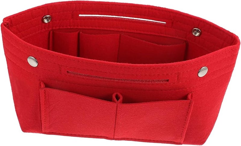 Red Large Capacity Felt Liner Bag Multi Pocket Organizer for Cosmetics and Makeup - Image 1