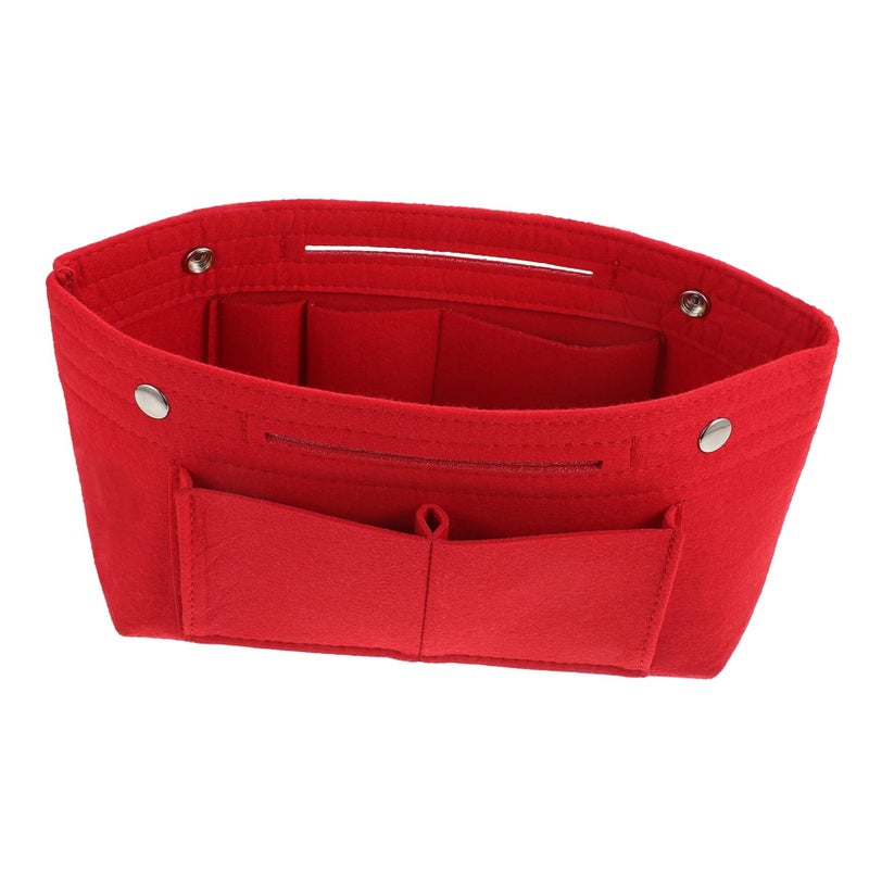 Red Large Capacity Felt Liner Bag Multi Pocket Organizer for Cosmetics and Makeup - Image 2