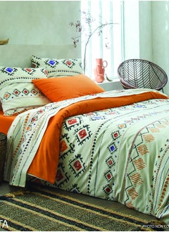 Home-Tex Design King Size 100% Cotton 6 Piece Bed Set with reversible Duvet cover - 1 Printed Flat Sheet 240x260 cm 1 Printed Duvet Cover 240x200 cm 4 Pillows 50x80 cm Design Cleta  - Image 1