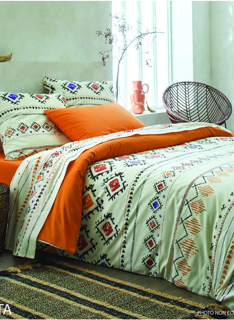Home-Tex Design King Size 100% Cotton 6 Piece Bed Set with reversible Duvet cover - 1 Printed Flat Sheet 240x260 cm 1 Printed Duvet Cover 240x200 cm 4 Pillows 50x80 cm Design Cleta  - Image 1
