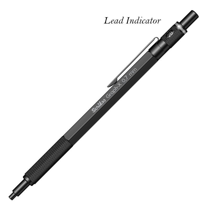 Scrikss 07mm Mechanical Clutch Lead Pen Pencil Matt Black Brass Body Push Mechanism GraphX Series Eraser Included - Image 5