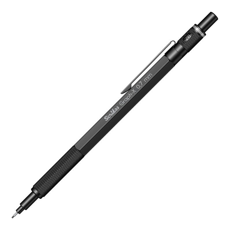 Scrikss 07mm Mechanical Clutch Lead Pen Pencil Matt Black Brass Body Push Mechanism GraphX Series Eraser Included - Image 1