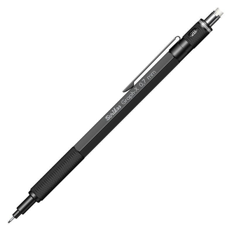 Scrikss 07mm Mechanical Clutch Lead Pen Pencil Matt Black Brass Body Push Mechanism GraphX Series Eraser Included - Image 4