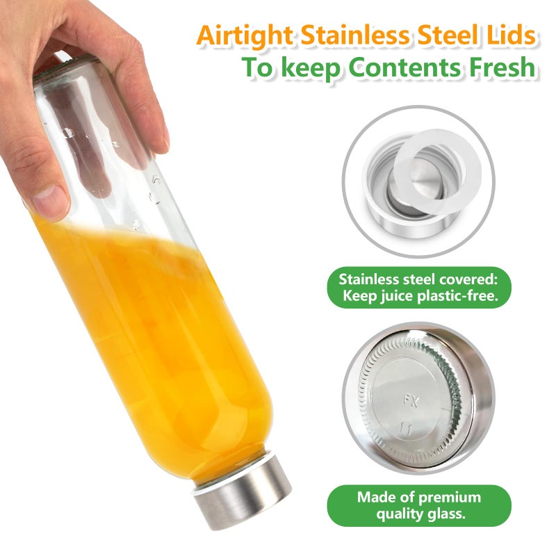 Zukro Glass Water Bottles with Gold Lids 18 oz, Reusable Clear Glass Juice Bottles Stainless Steel Airtight Cap for Juicing, 100% Leak Proof Juice Drinking Jar for Refrigerator, BPA Free, Set of 3 - Image 4