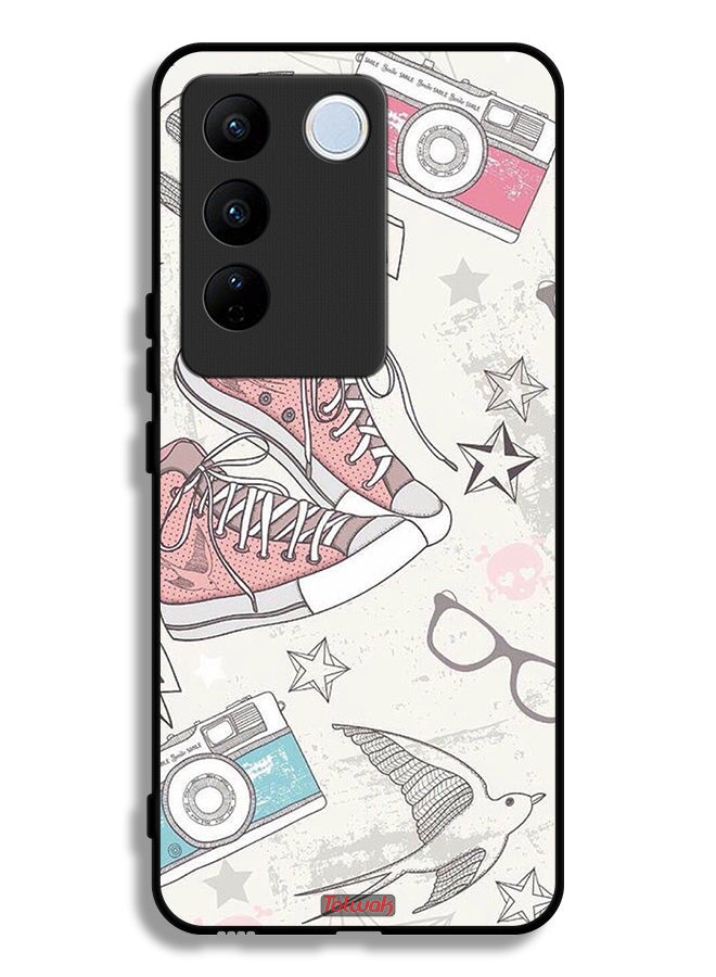 Tolwak Vivo V27 Pro Protective Case Cover Canva Shoes And Camera Art - Image 1
