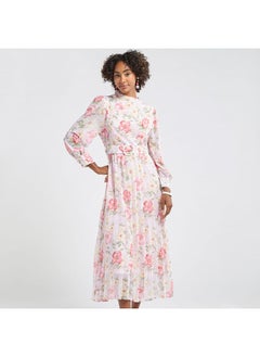 FAV All-Over Print A-line Dress with Long Sleeves and Belt  - Image 1