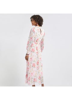 FAV All-Over Print A-line Dress with Long Sleeves and Belt  - Image 3